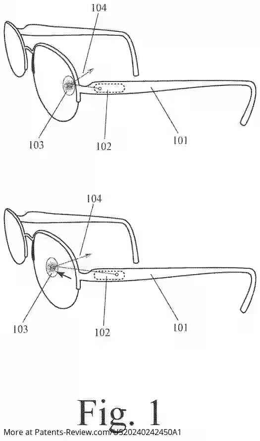 Drawing 02 for Holovisions(TM) -- Adjustable and/or Modular Augmented Reality (AR) Eyewear with a Movable Transflective Mirror and Different Viewing Modes