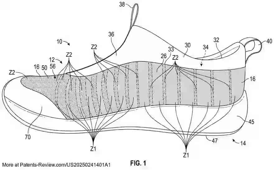 Drawing 02 for FOOTWEAR UPPER HAVING A UNITARY KNIT STRUCTURE AND METHOD OF MANUFACTURING
