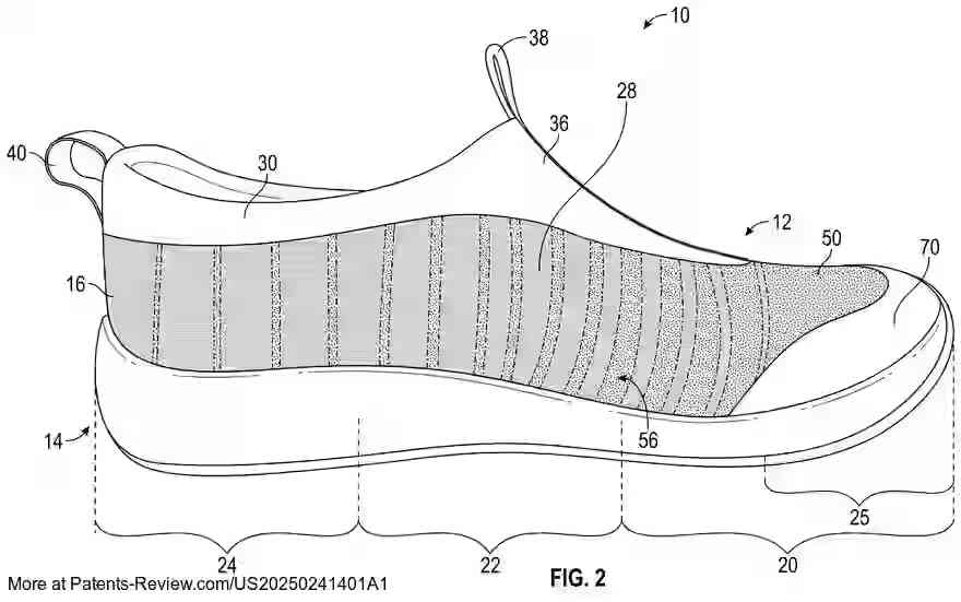 Drawing 03 for FOOTWEAR UPPER HAVING A UNITARY KNIT STRUCTURE AND METHOD OF MANUFACTURING